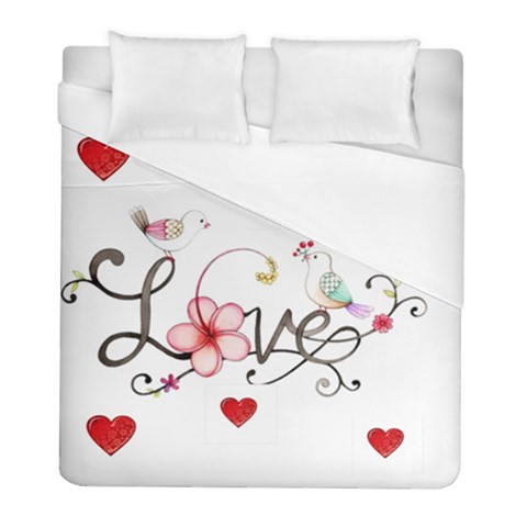 White, Love and hearts, large Duvet Cover (Full/ Double Size) from DESIGN GIFT SHOP