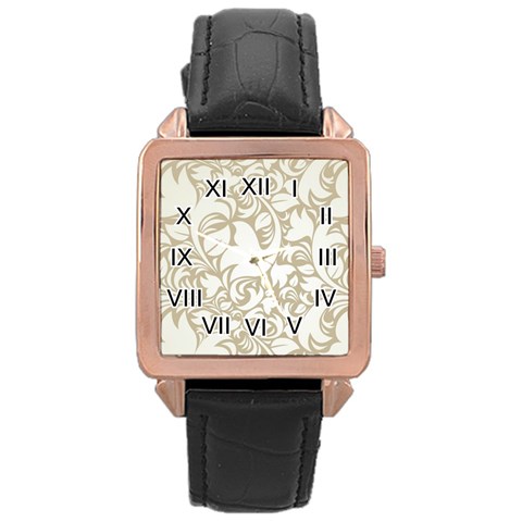 Classical Floral Pattern Rose Gold Leather Watch  from DESIGN GIFT SHOP Front