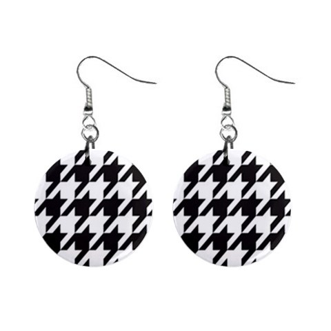 Black and White Hounds tooth Earrings 1  Button Earrings from DESIGN GIFT SHOP Front
